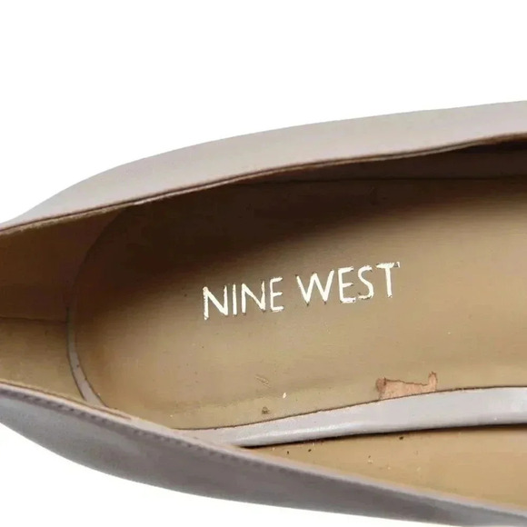 Nine West  Leather Platform Pump Stiletto Heel Open Toe Beige Tan Black Size 8 - Picture 6 of 10